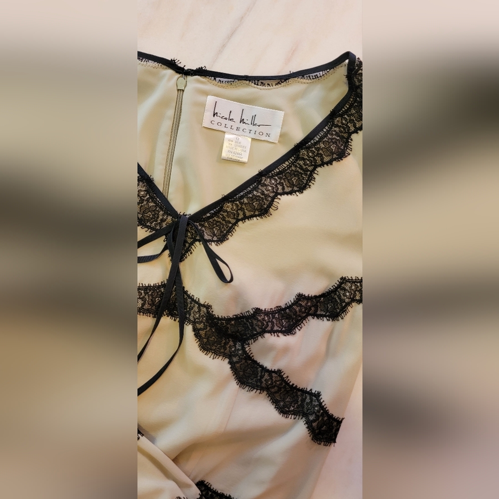 Y2K Nicole Miller Dress Creame with Black Lace Detail - Picture 12 of 13